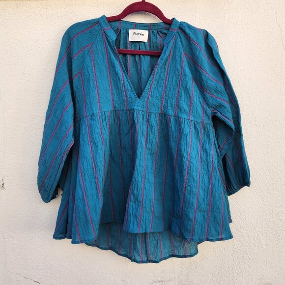 PIETSIE Turquoise Stripe Blouse - Picture 2 of 5